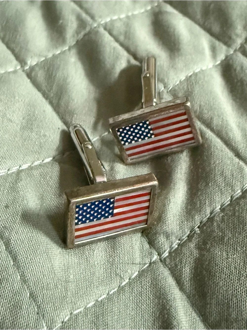 American Flag Enamel Cufflinks - Silver Tone